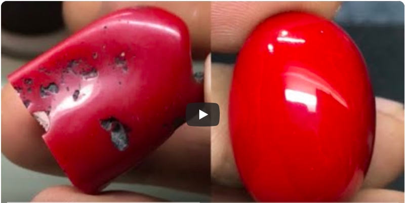 Coral Gemstone Cutting And Polishing By Hand